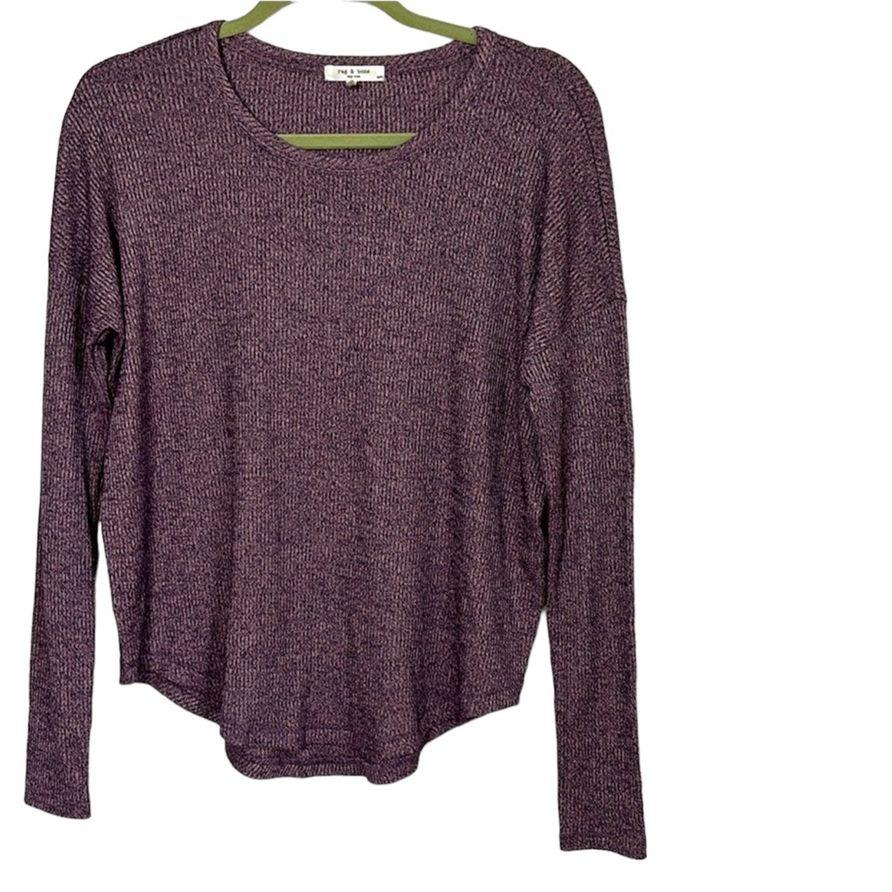 RAG & BONE Pink round neck ribbed log sleeve top size Small